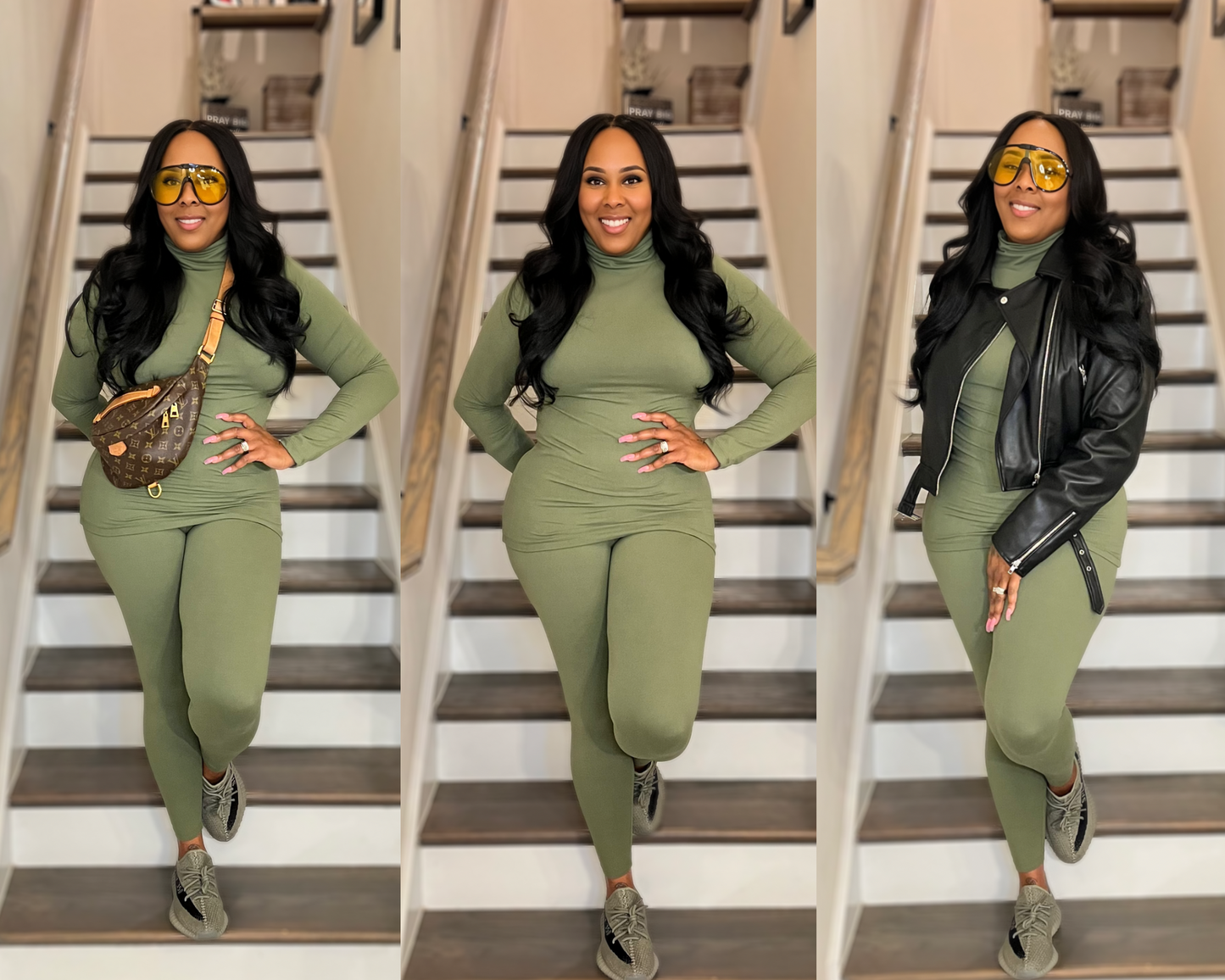 Buttery Soft 2 Piece Leggings Set - Olive Green