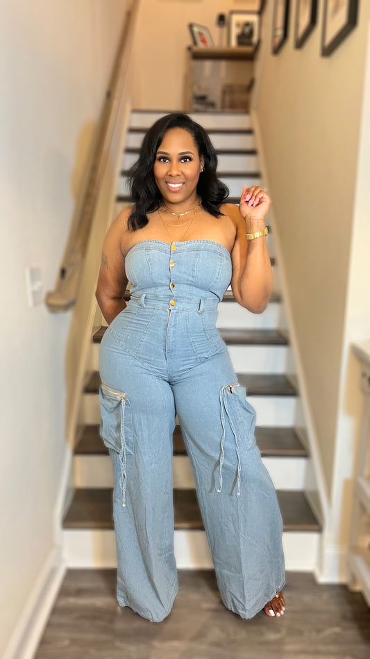 The "Kimmy" Denim Cargo Jumpsuit